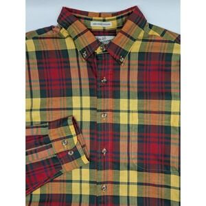 Vintage Sears Roebucks Shirt Mens XXL Red Yellow Plaid Button Down Single Needle